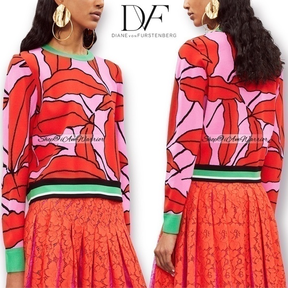 Diane von Furstenburg cropped lip/leaf print cropped sweater shop@iamwarrior - Picture 7 of 17